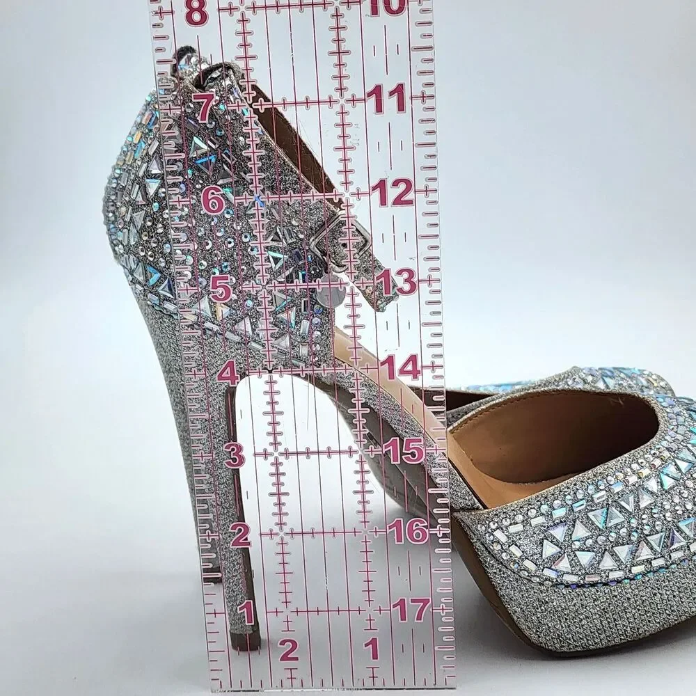Thalia Sodi Chace Rhinestone Bling Peep Toe Platform Heels Glam Prom Size 8.5